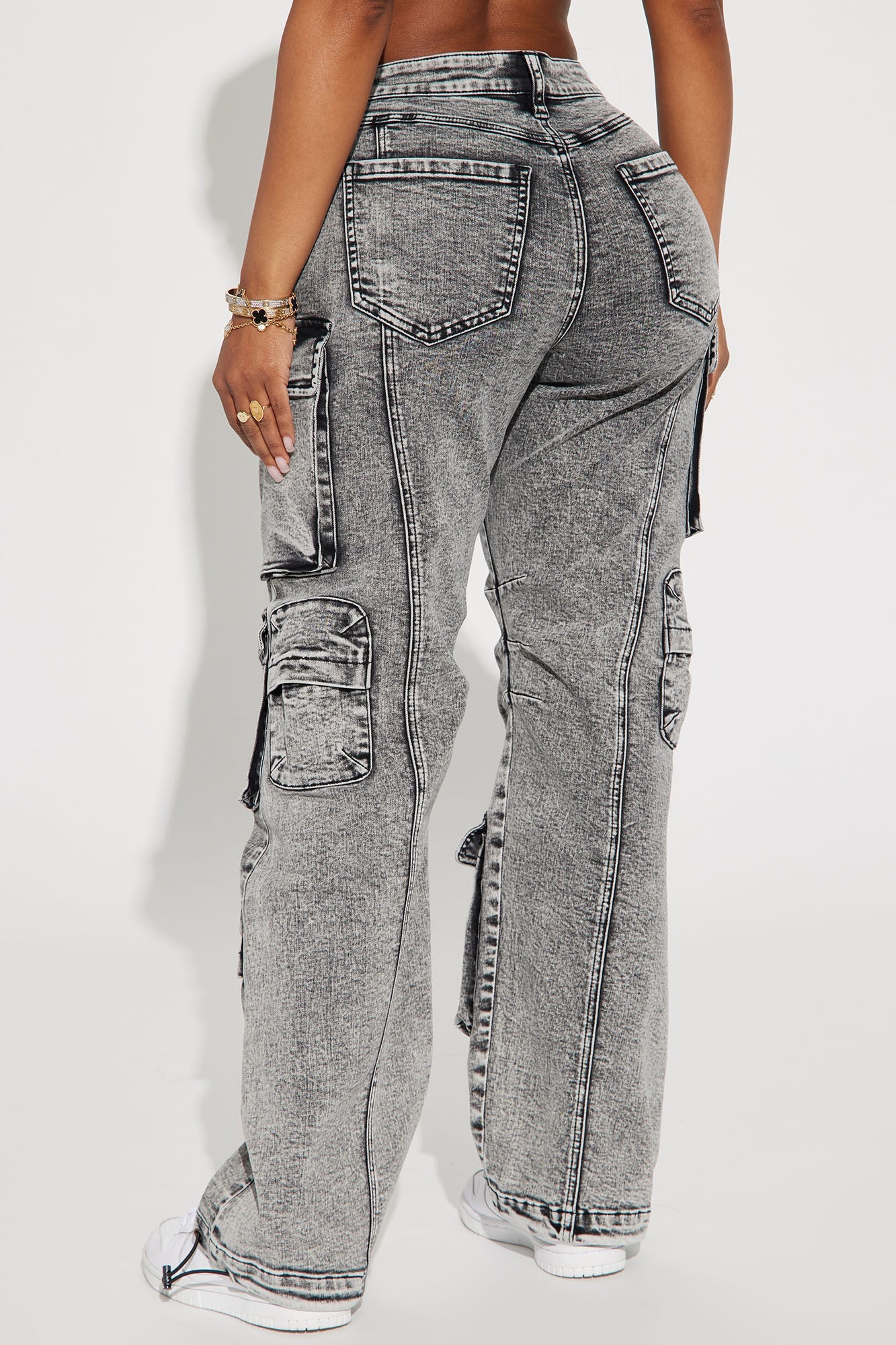 Jeans Cargo Fairfax de Tiro Alto – Gris Acid Wash