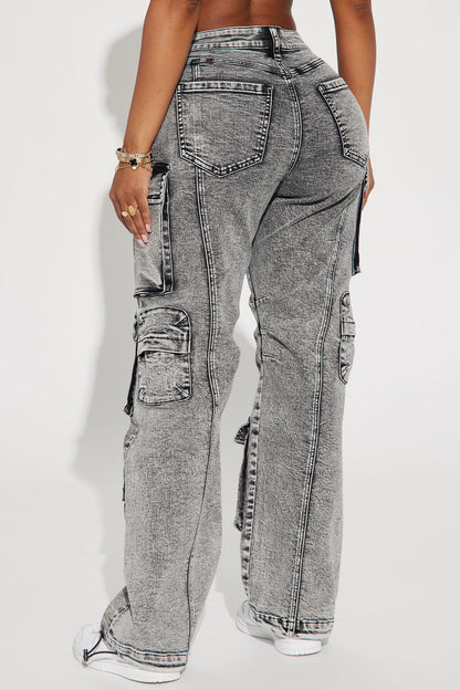 Jeans Cargo Fairfax de Tiro Alto – Gris Acid Wash