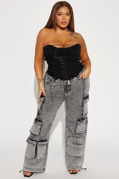 Jeans Cargo Fairfax de Tiro Alto – Gris Acid Wash