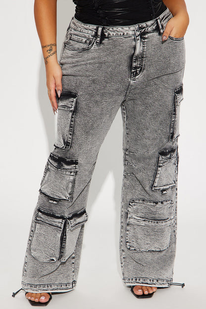 Jeans Cargo Fairfax de Tiro Alto – Gris Acid Wash