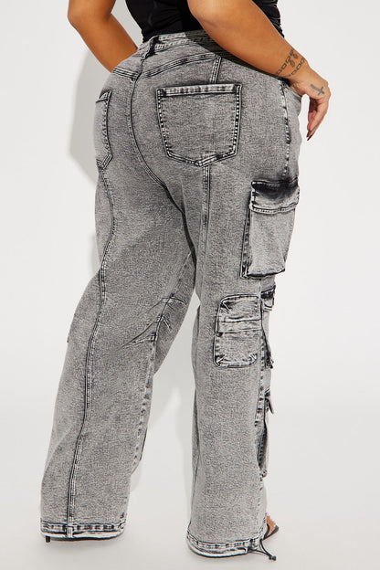 Jeans Cargo Fairfax de Tiro Alto – Gris Acid Wash