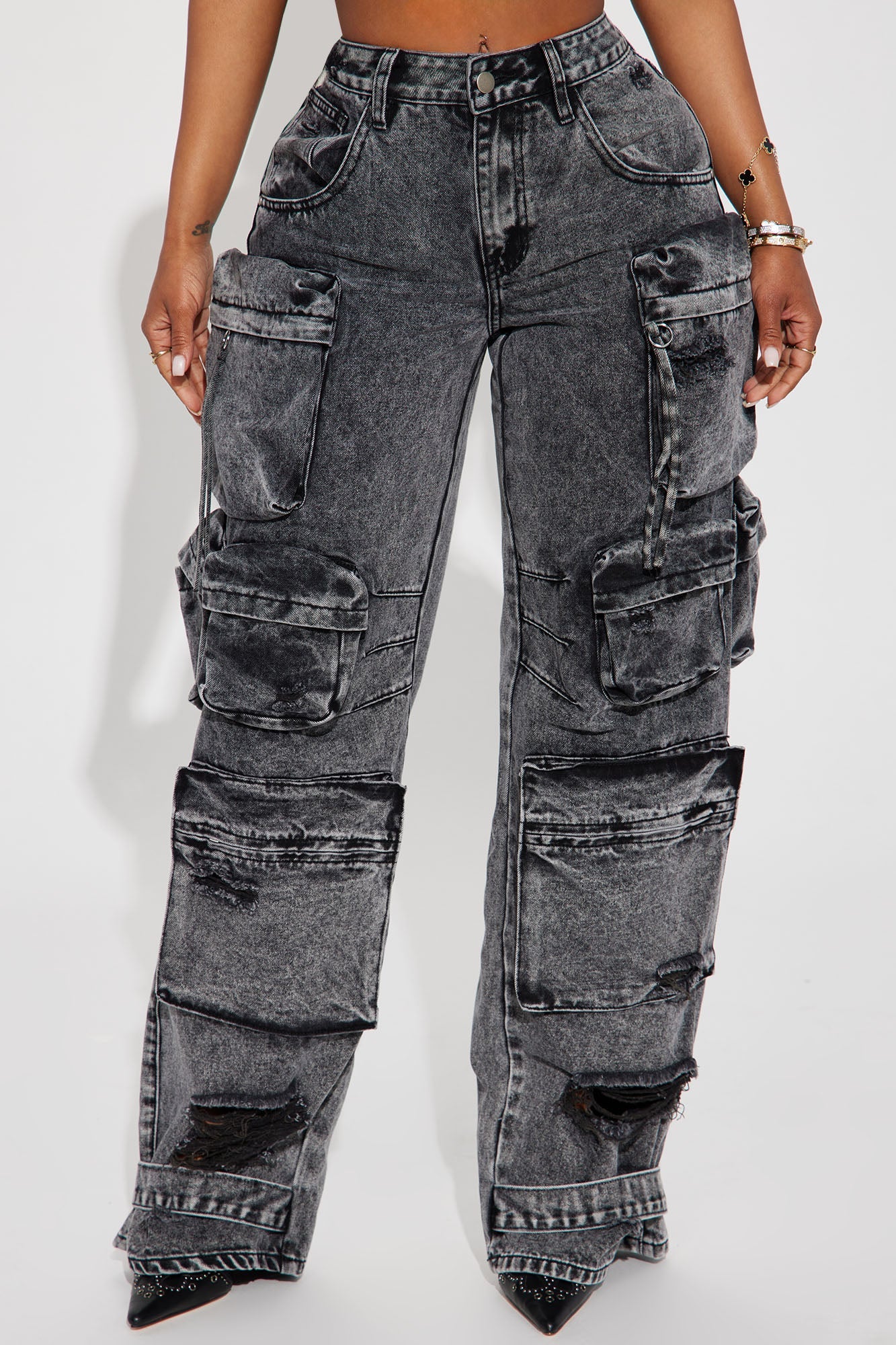 Jeans Cargo Millie – Acid Wash Negro
