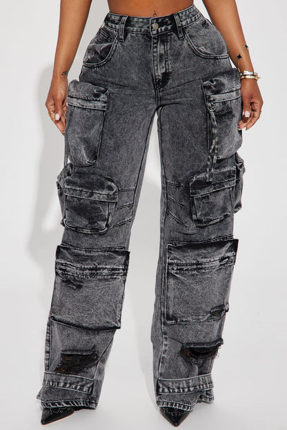 Jeans Cargo Millie – Acid Wash Negro