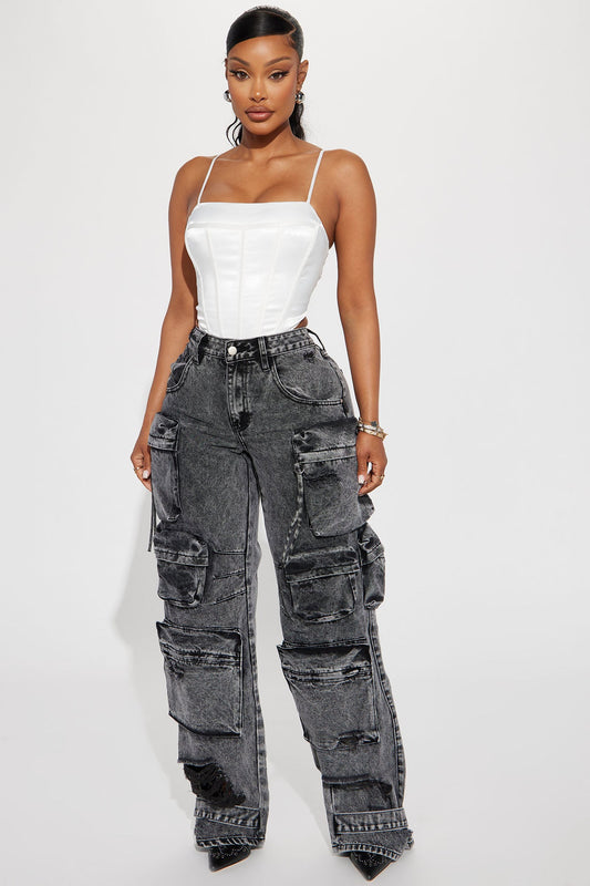 Jeans Cargo Millie – Acid Wash Negro