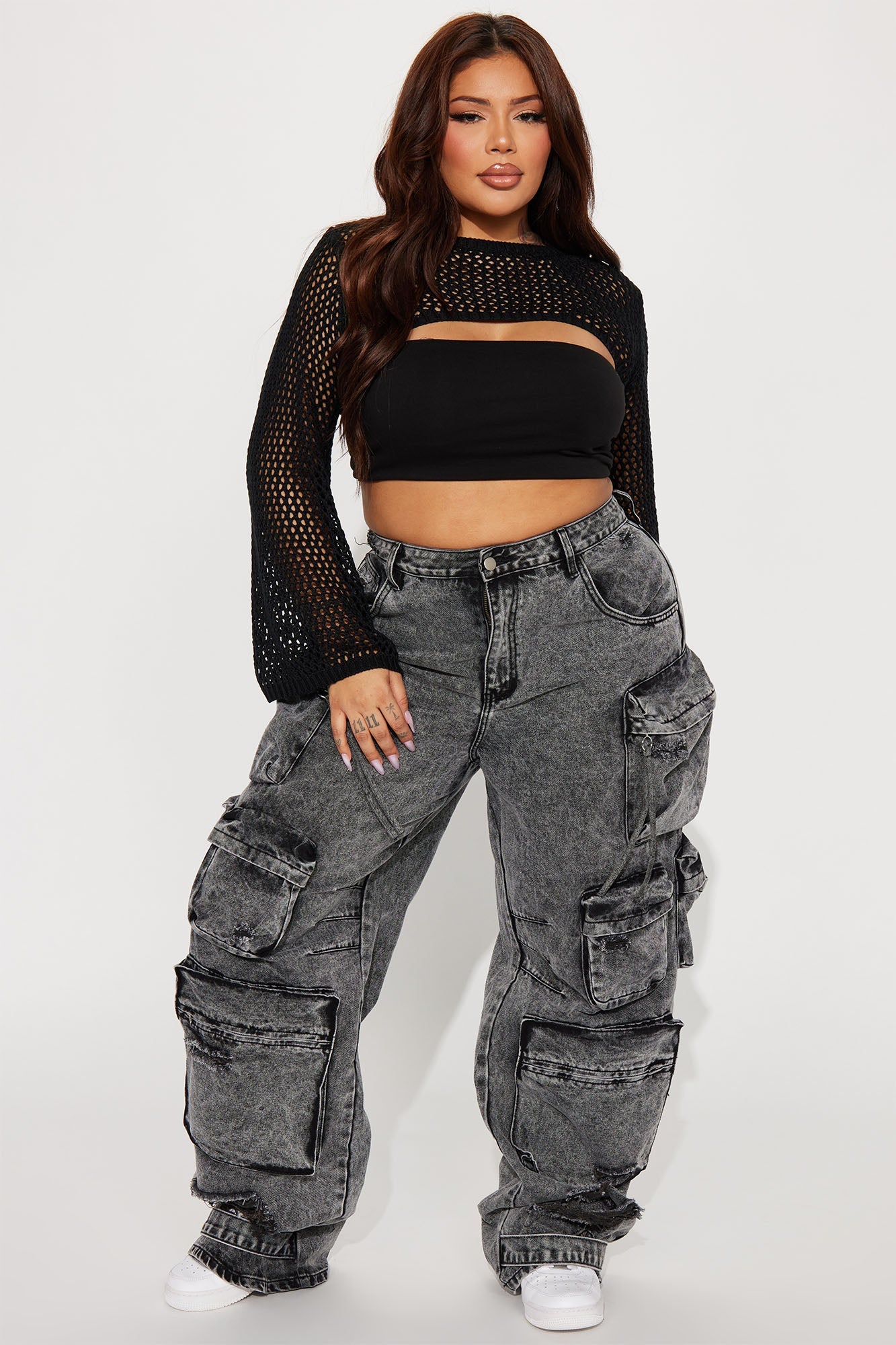 Jeans Cargo Millie – Acid Wash Negro