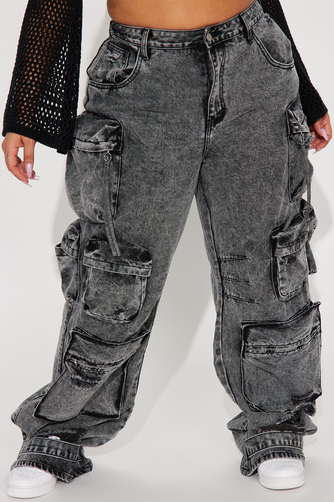 Jeans Cargo Millie – Acid Wash Negro