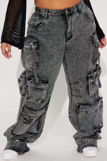 Jeans Cargo Millie – Acid Wash Negro
