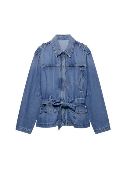 Chaqueta de Mezclilla para Mujer con Cinturón - Azul
