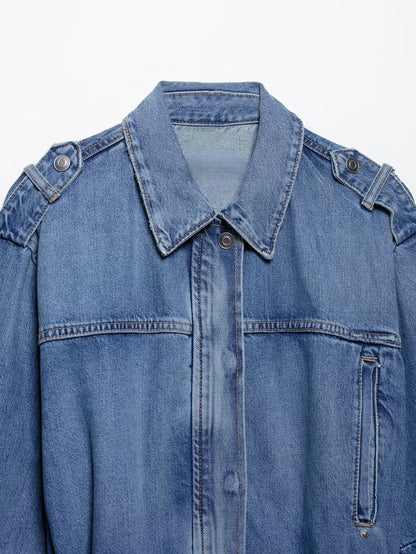 Chaqueta de Mezclilla para Mujer con Cinturón - Azul