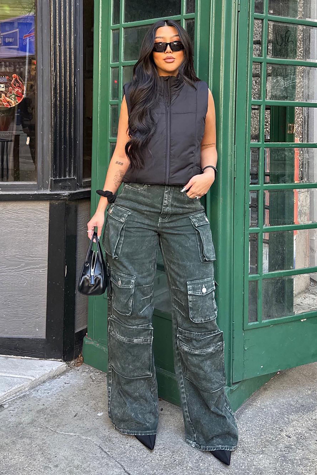 Jeans Cargo Lily de Tiro Alto – Verde