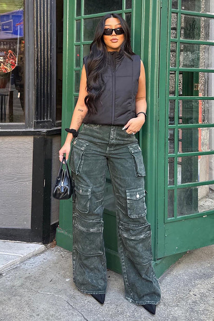 Jeans Cargo Lily de Tiro Alto – Verde