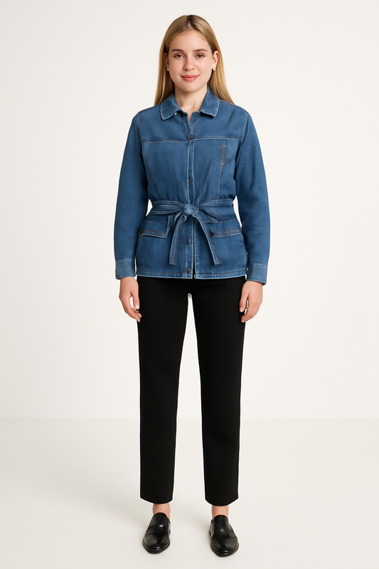 Chaqueta de Mezclilla para Mujer con Cinturón - Azul