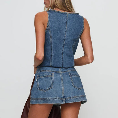 Conjunto Daphne Denim (Top + Falda Pantalón)